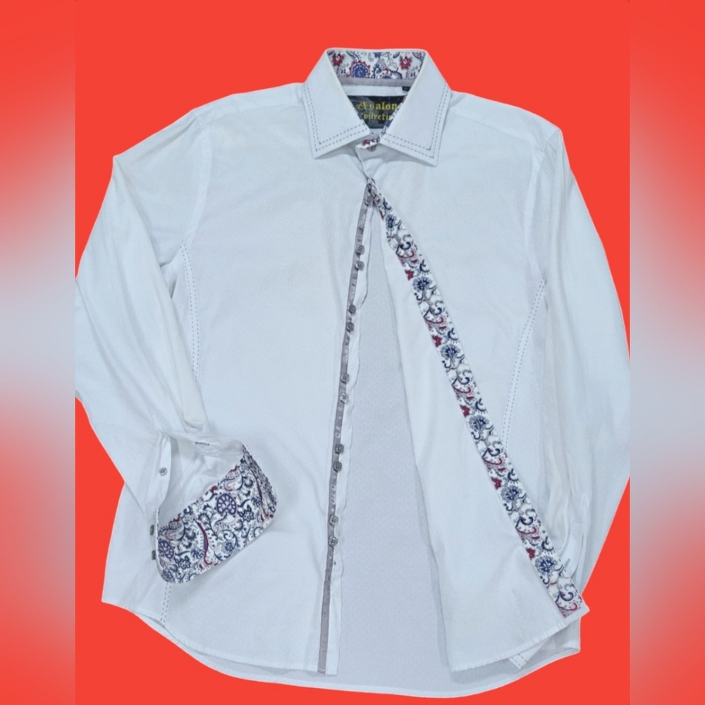 Men's Avalon Collection XL Dress Shirt WHITE Premium Stitching in Grey